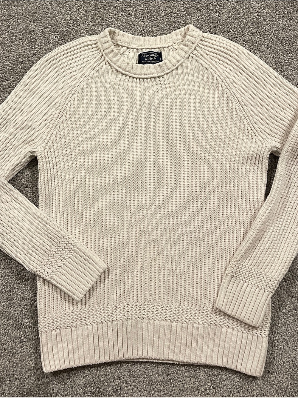 Abercrombie & Fitch Women’s Cream Chunky Ribbed Knit Raglan Sweater Cozy Sz XS
